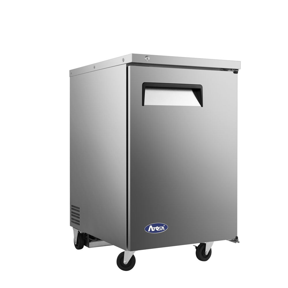 Atosa MBB23GR back bar cooler, angled right side view on casters