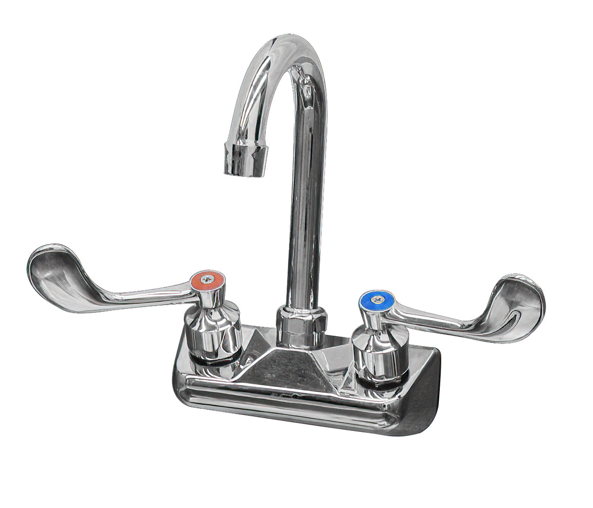 Serv-Ware PFW4G-CWP 4 inch center gooseneck hand sink faucet with wrist-blade handles, front view