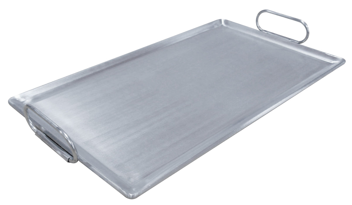 Serv-Ware 14 x 23 inch portable griddle plate with end handles, angle view