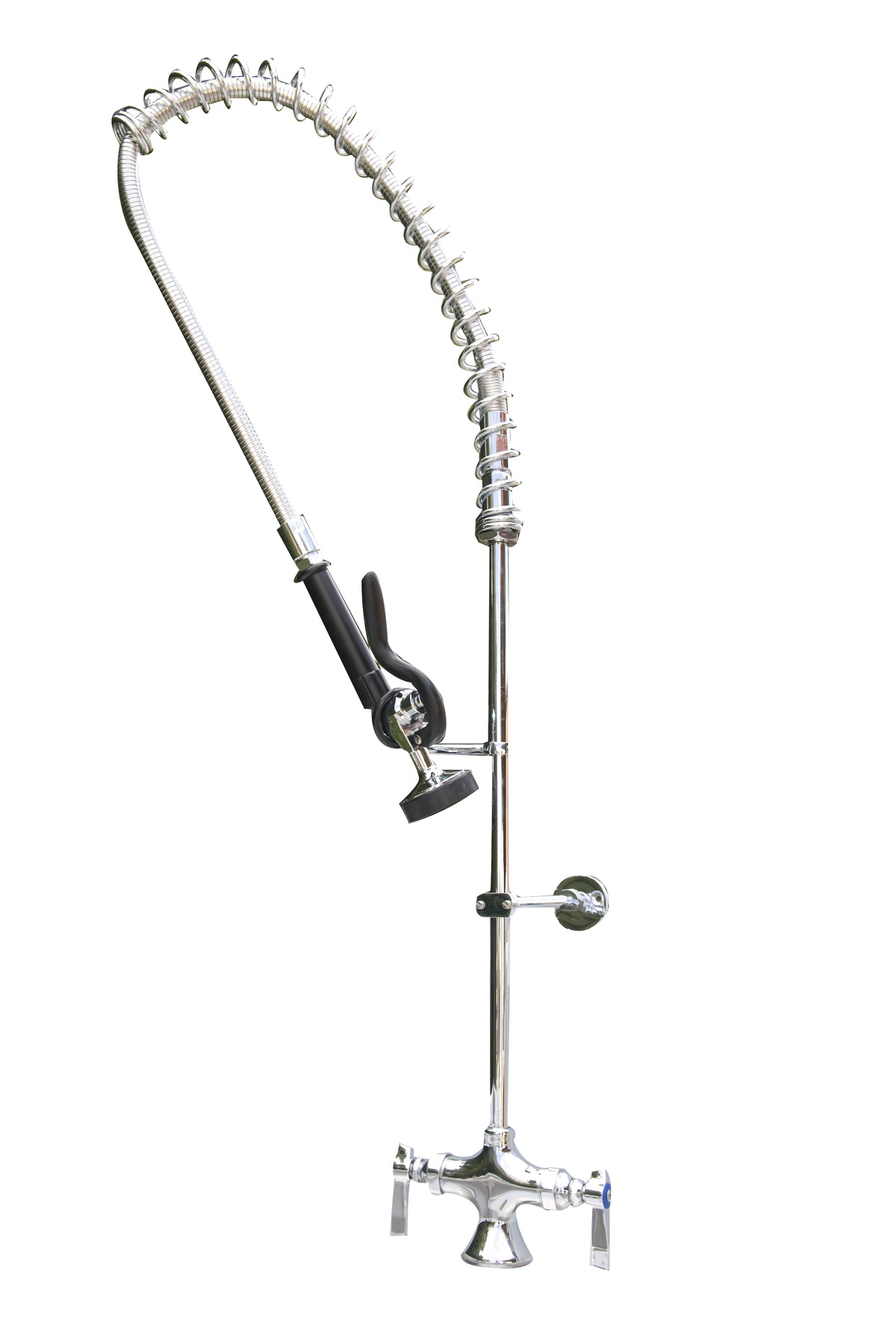 Serv-Ware PRS4-CWP deck mount pre-rinse faucet assembly with spring hose and spray valve, front view