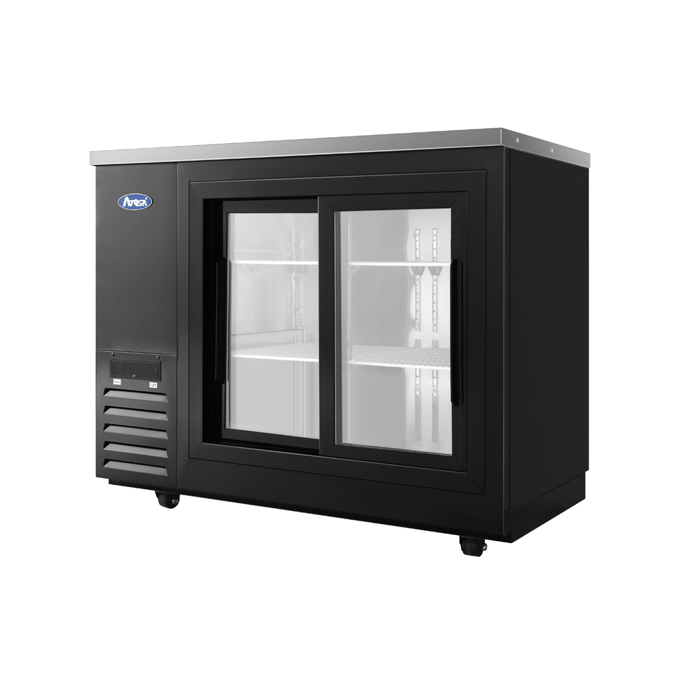 Atosa SBB48SGGRAUS2 – 48″ Black Shallow Depth Back Bar Cooler with Sliding Glass Doors