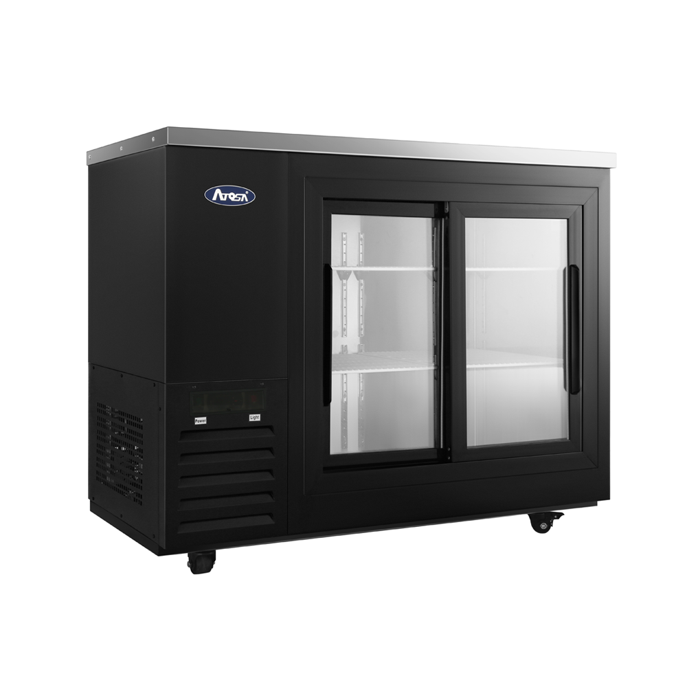 Atosa SBB48SGGRAUS2 – 48″ Black Shallow Depth Back Bar Cooler with Sliding Glass Doors