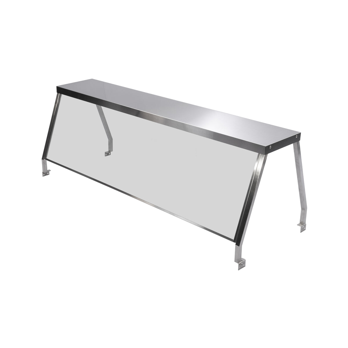 Serv-Ware single-sided sanitary guard with stainless top and tempered glass, angle view