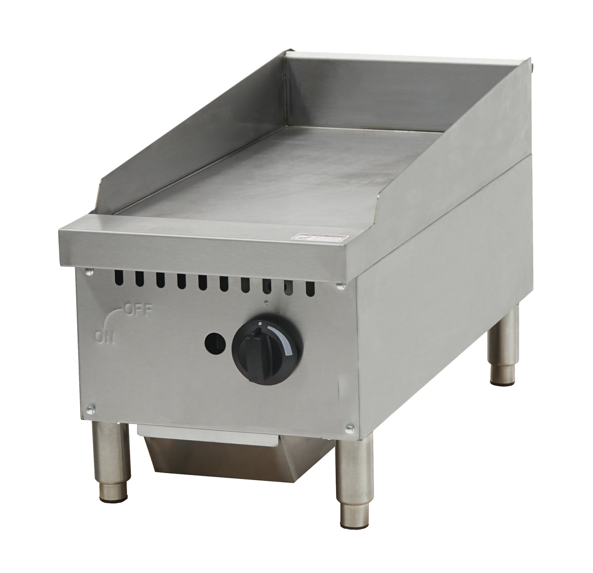 Serv-Ware SMGS-12 12 inch manual gas griddle, front angle view