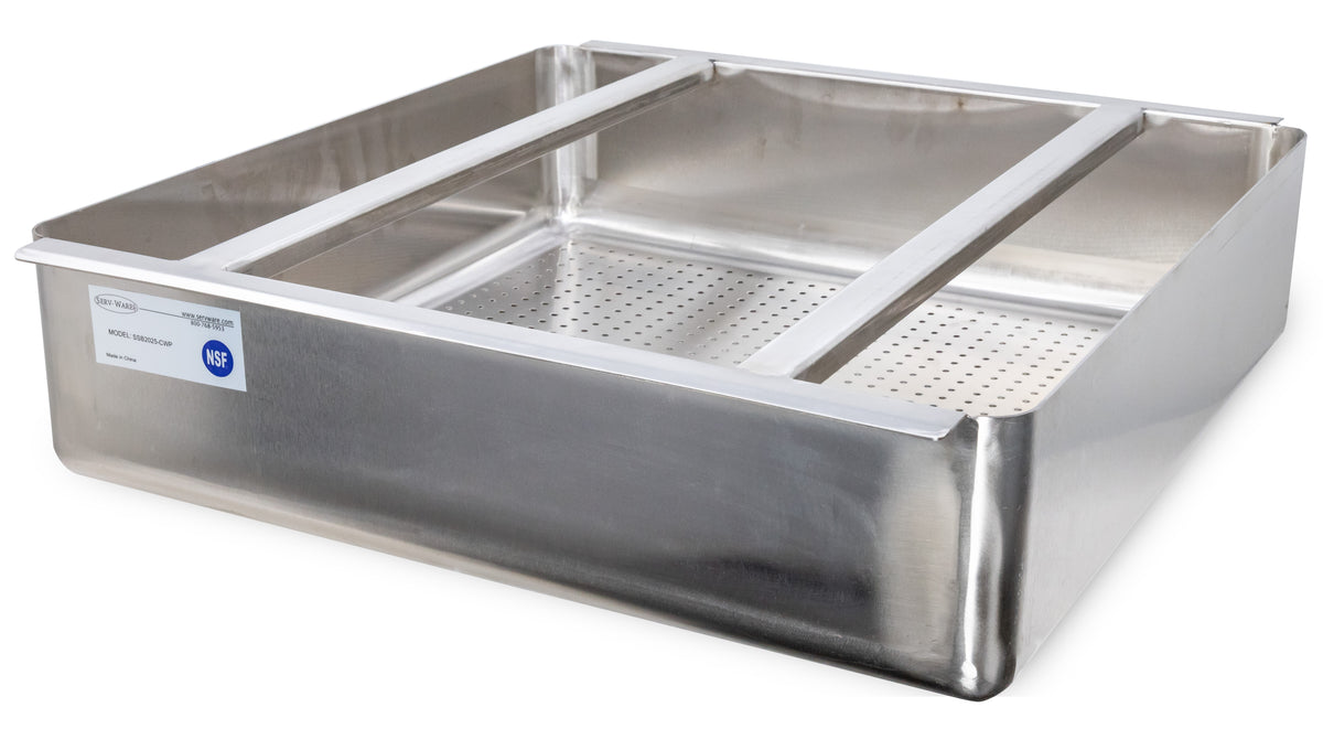 Serv-Ware SSB2025-CWP stainless steel pre-rinse sink basket with perforated bottom and slide rails