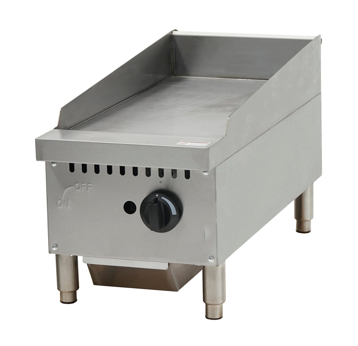 Serv-Ware STGS-12 12 inch thermostatic gas griddle, front angle view