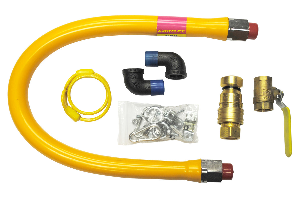 Serv-Ware SWGHK-36 36 inch gas hose kit with quick disconnect, ball valve, elbows and restraining cable