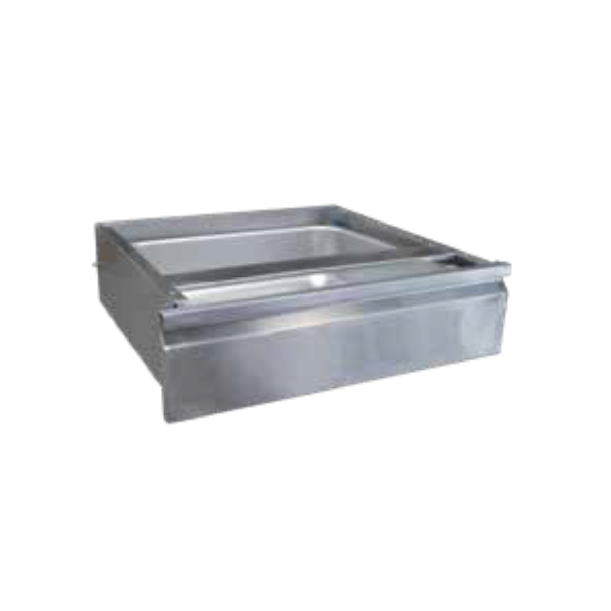 Serv-Ware stainless steel work table drawer assembly with frame, angle view