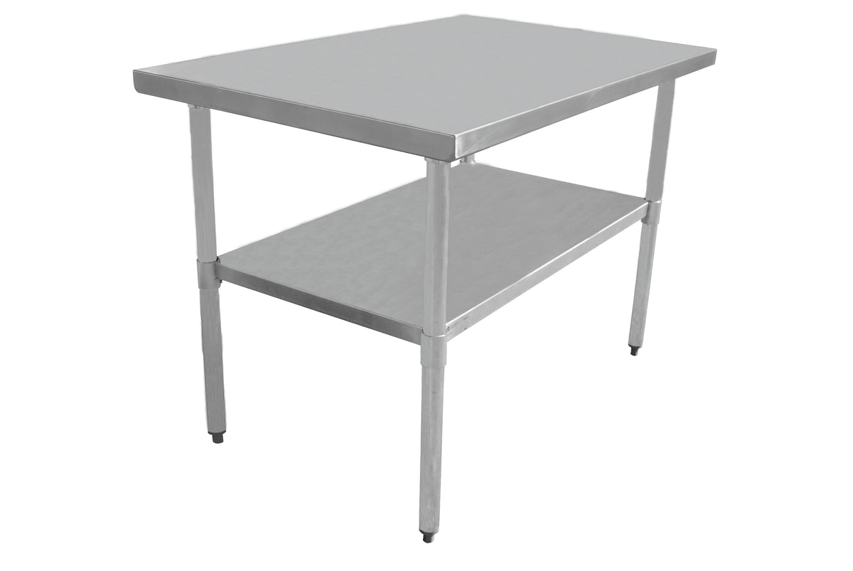 Example photo of a Serv-Ware Economy Series work table with stainless top and galvanized undershelf, angle view