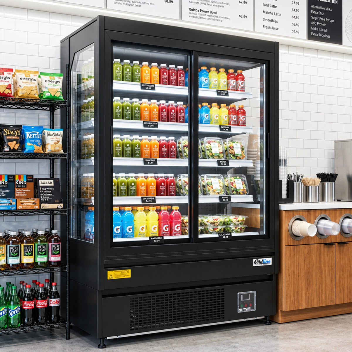 Coldline SGC-51-B 51" Multi Deck Sliding Door Merchandiser Refrigerator with LED Lighting- Black