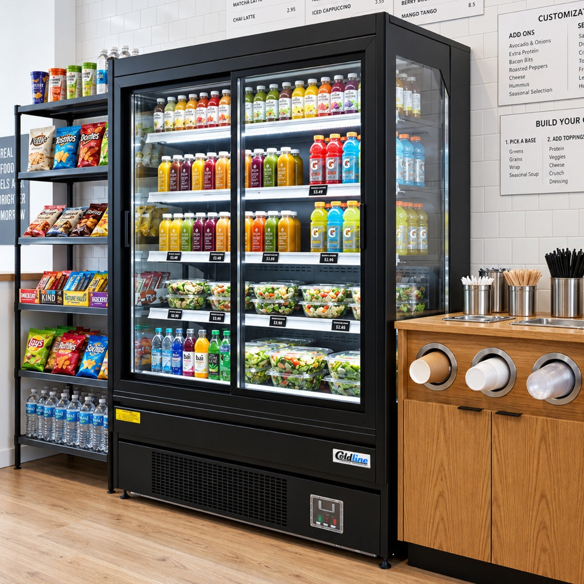 Coldline SGC-61-B 60" Multi Deck Sliding Door Merchandiser Refrigerator with LED Lighting- Black