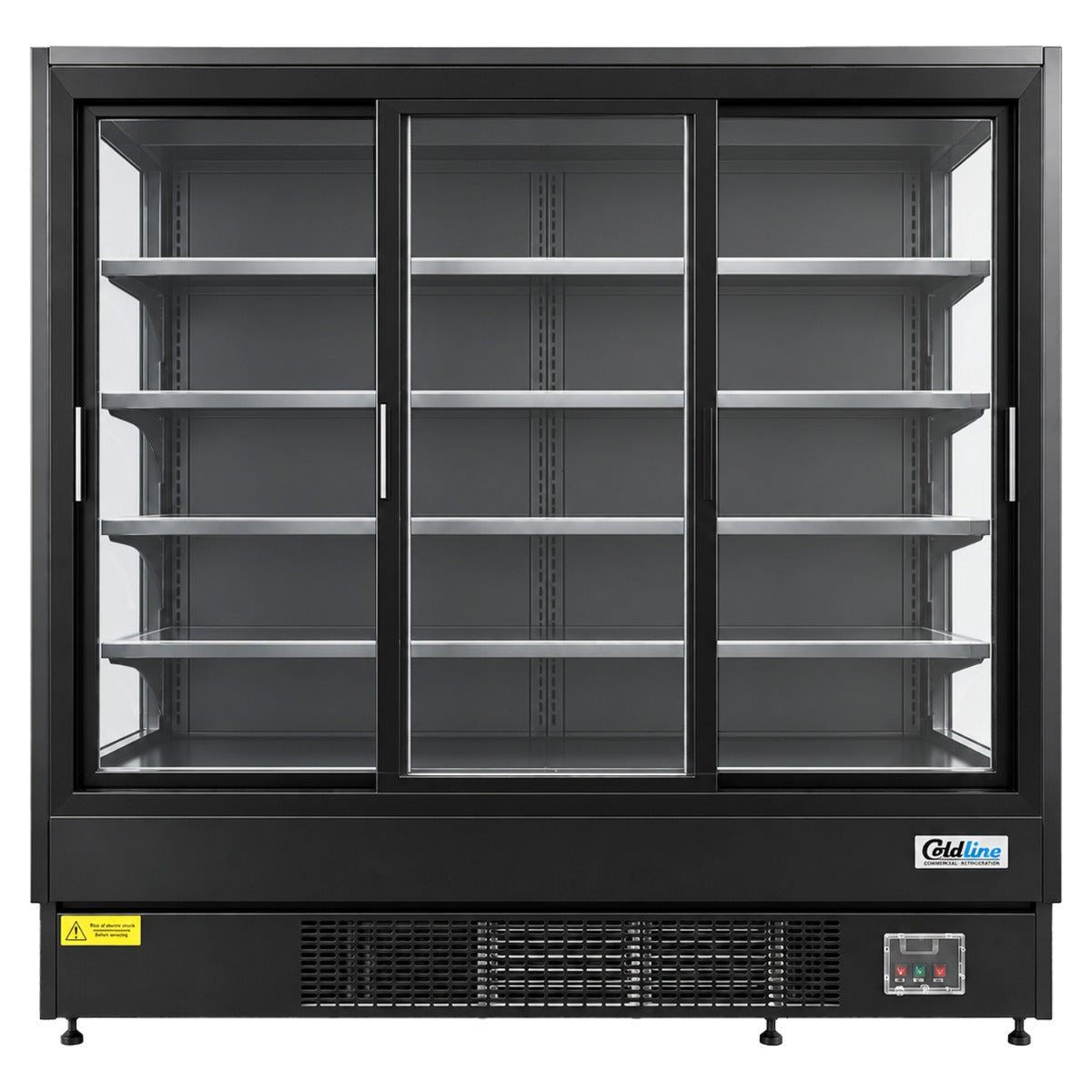 Coldline SGC-76-B 76" Multi Deck Sliding Door Merchandiser Refrigerator with LED Lighting- Black