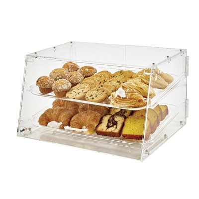 Winco ADC-2 Countertop Pastry Display Case 21"x18"x12" Acrylic Slant Self-Service Rear Door - Set
