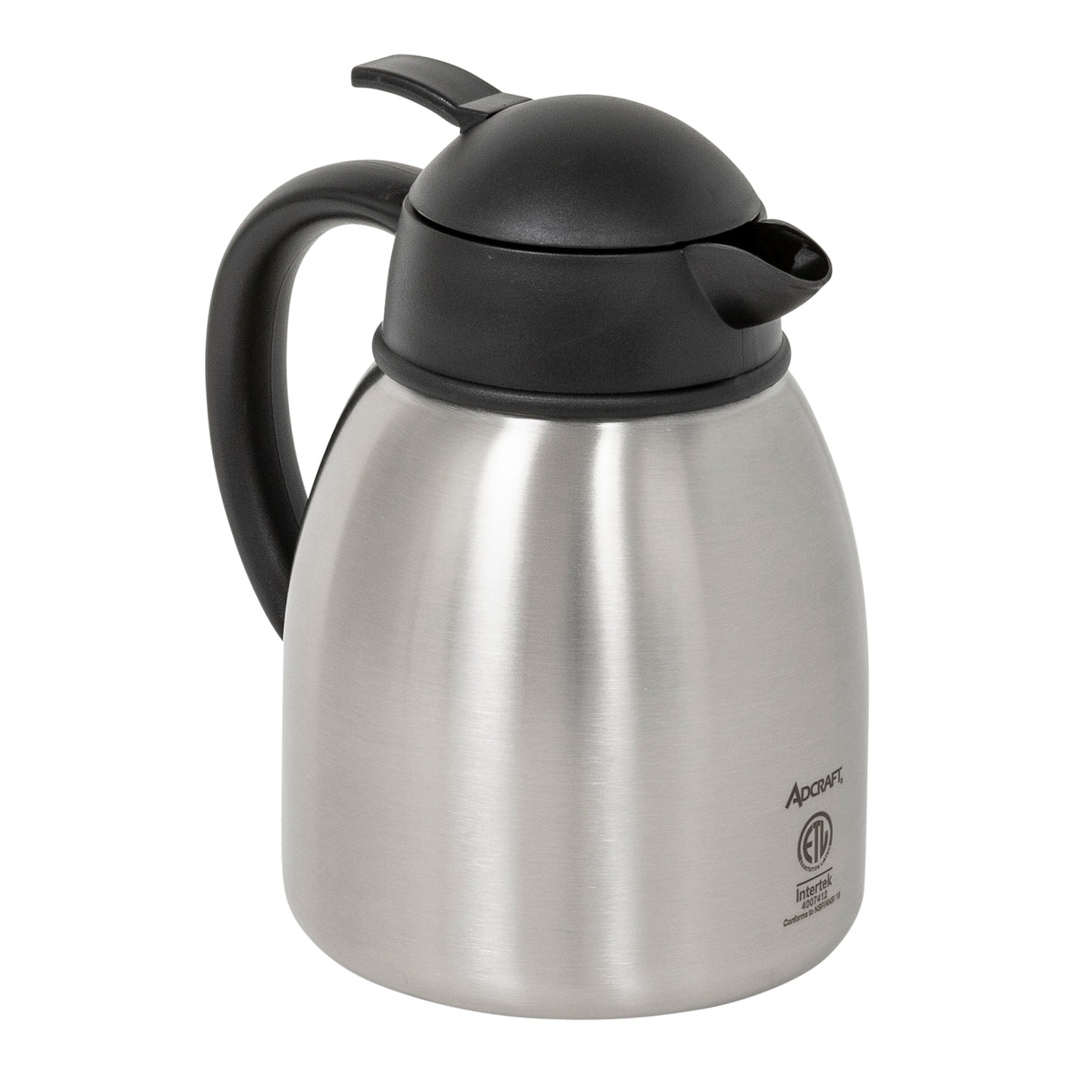 Adcraft FVFE1000 Vacuum Flask Server, 1000 ml (33.8‑50 oz) Stainless Steel Push‑Button Lid, Handle