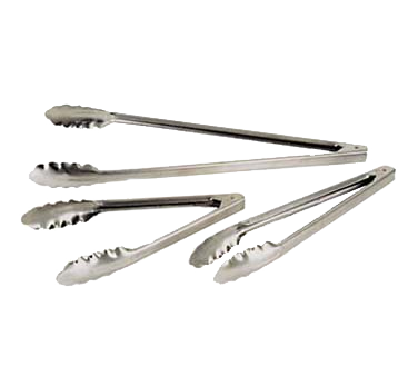 Adcraft XHT-10 Utility Tongs – 9-1/2" Stainless Steel, Spring, Scalloped Edges, Handle