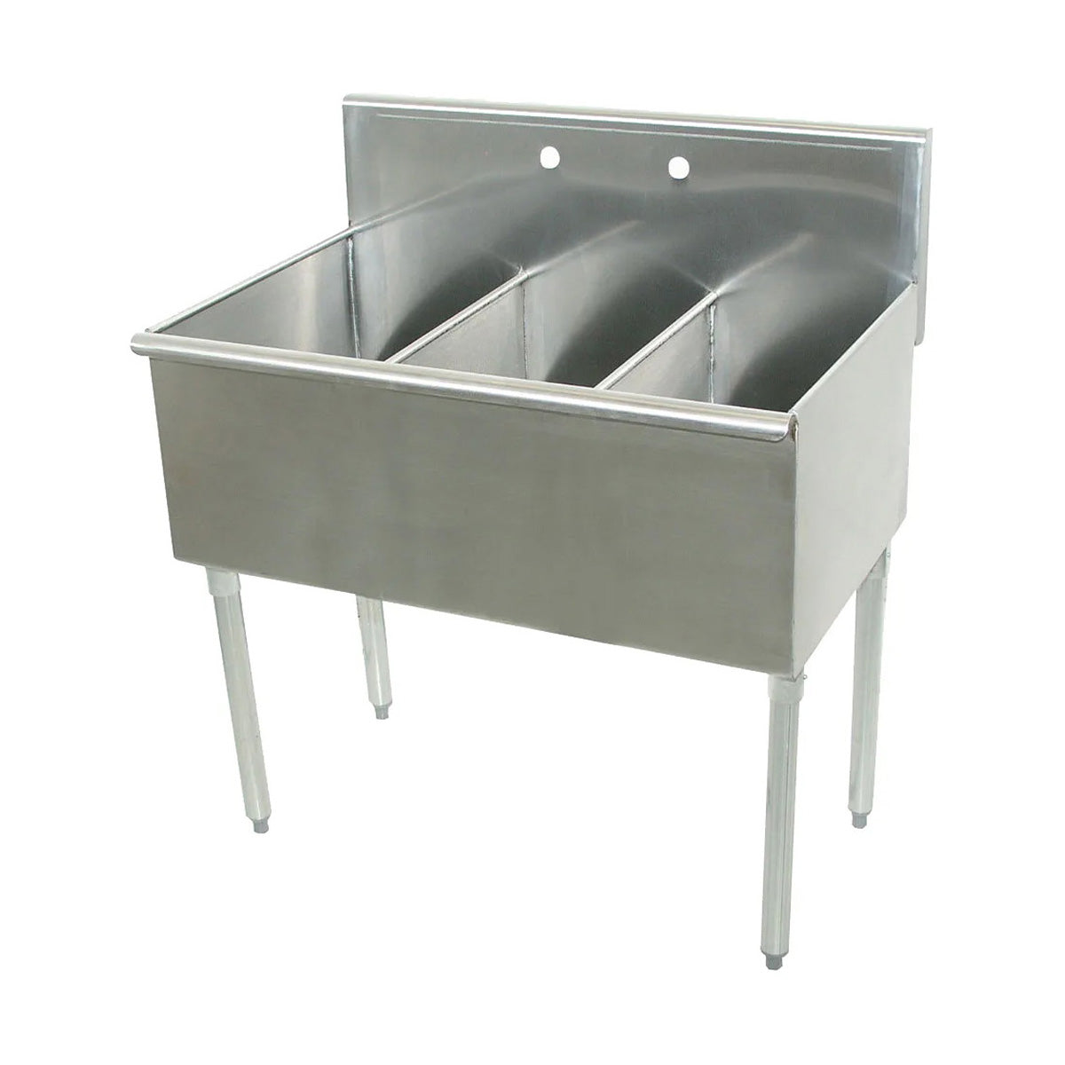Advance Tabco 4-3-54 54" Three Compartment Sink, 18"W x 21"L Bowl Without Drainboard