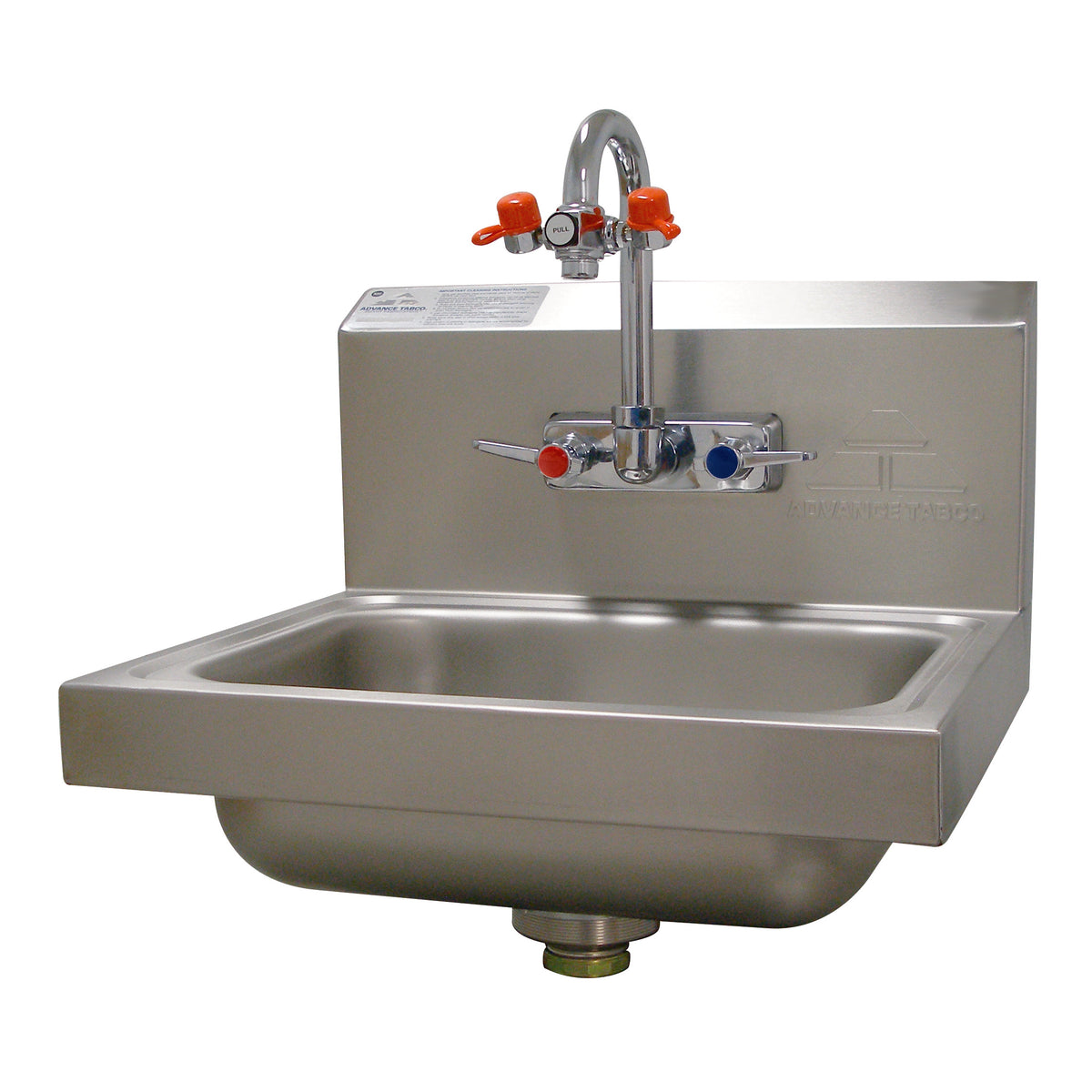 Advance Tabco 7-PS-55 17" Wall Mounted Hand Sink with Faucet & Eye Wash- 20 gauge
