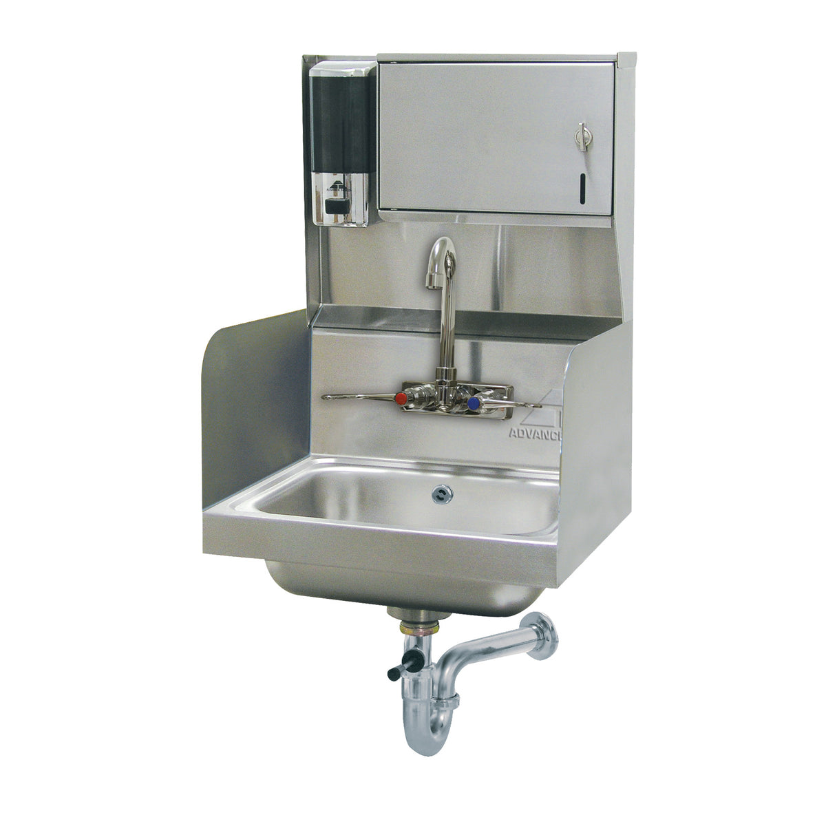 Advance Tabco 7-PS-87 17" Wall Mounted Hand Sink w/Wrist Faucet, Soap & Towel Dispenser - 20 gauge