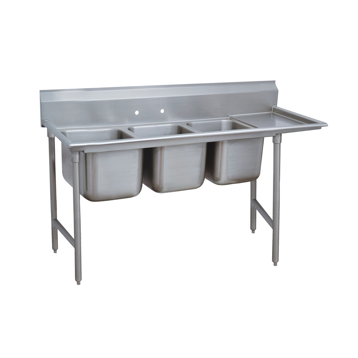 Advance Tabco 9-3-54-36R 95" Three Compartment Sink, 16"W x 20"L Bowl With Right-Hand Drainboard