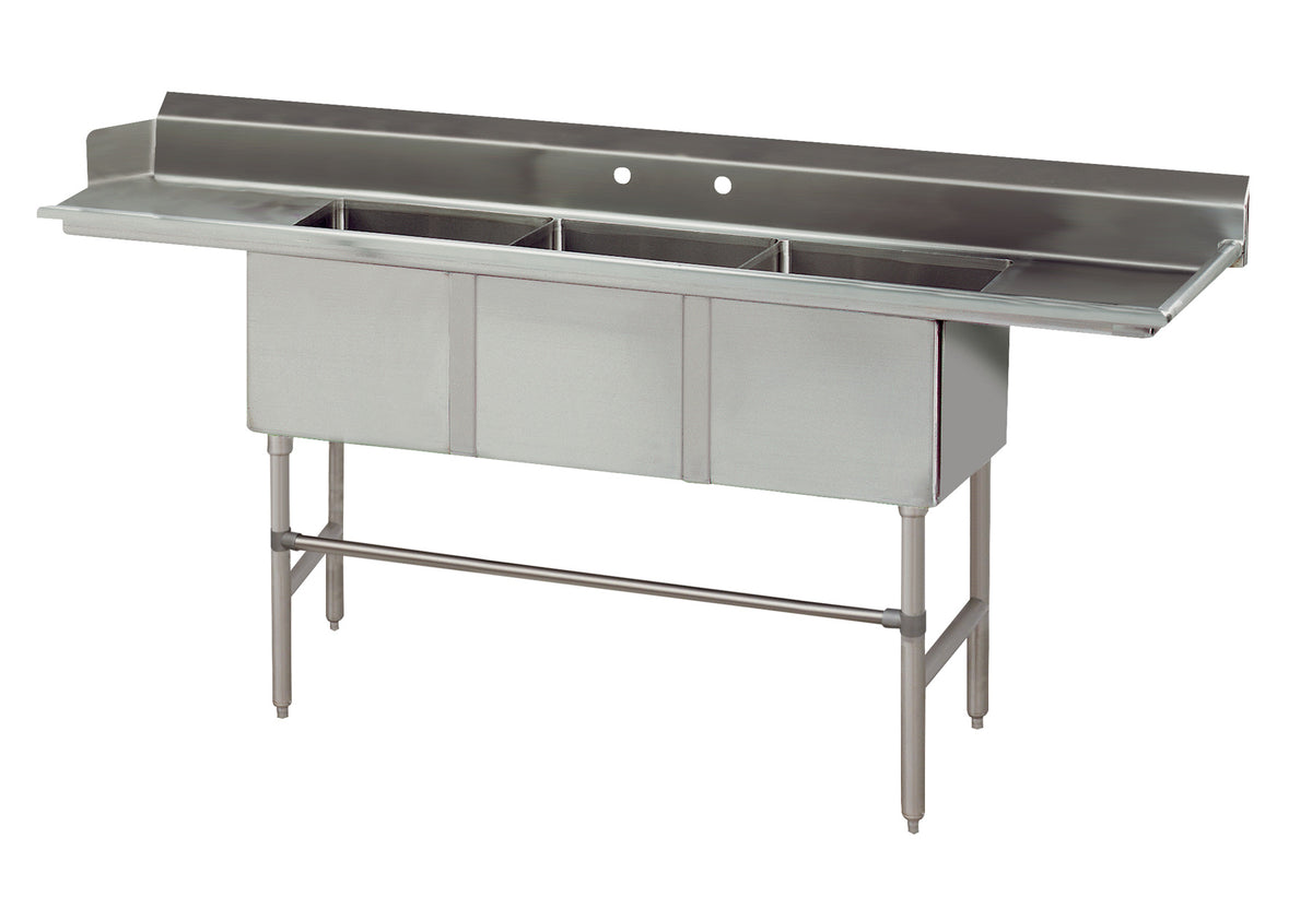 Advance Tabco DTC-3-90R-X 90" Dishtable with Potsinks, 16" Right Drainboard, 3 Bowls