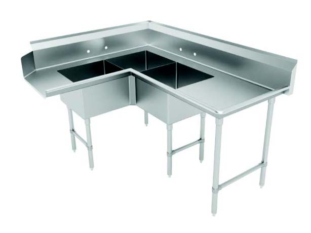 Advance Tabco DTC-3-K20-72L 71" Dishtable with Potsinks, 24" Left Drainboard, 3 Bowls