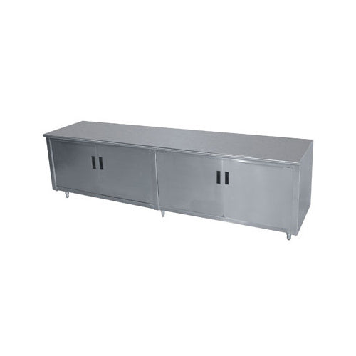 Advance Tabco EHB-SS-246M 72" Cabinet Base Hinged Doors Work Table with Mid-Shelf & 4 Doors