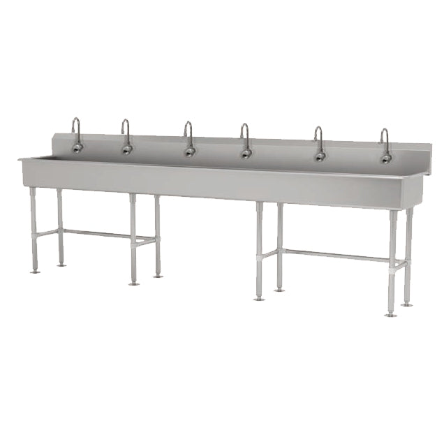 Advance Tabco FC-FM-120EF 120" Freestanding Multi-Station Hand Sink with e-Faucet - 16 gauge