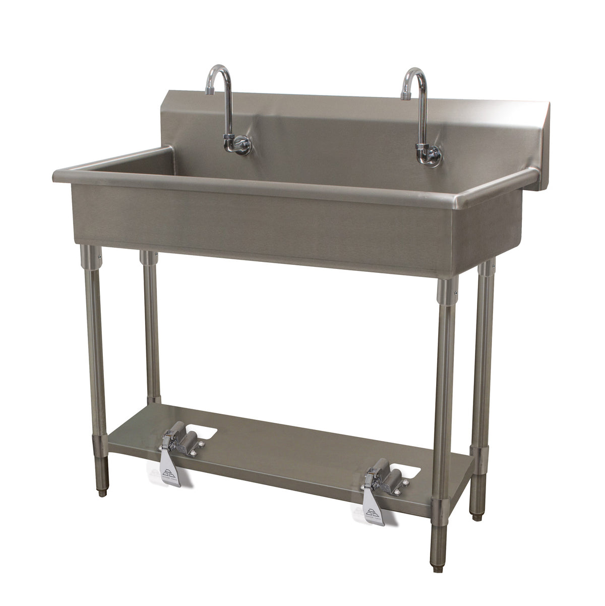 Advance Tabco FC-FM-40FV 40" Freestanding Multi-Station Hand Sink without Faucet - Knee Valves/16 g
