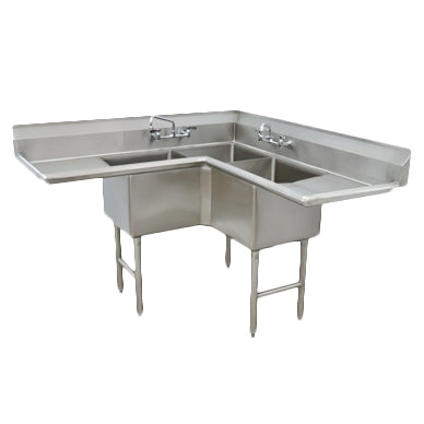 Advance Tabco FC-K6-18D 57" 3 Compartment Corner Sink, 18"W x 18"L Bowl - Stainless Steel