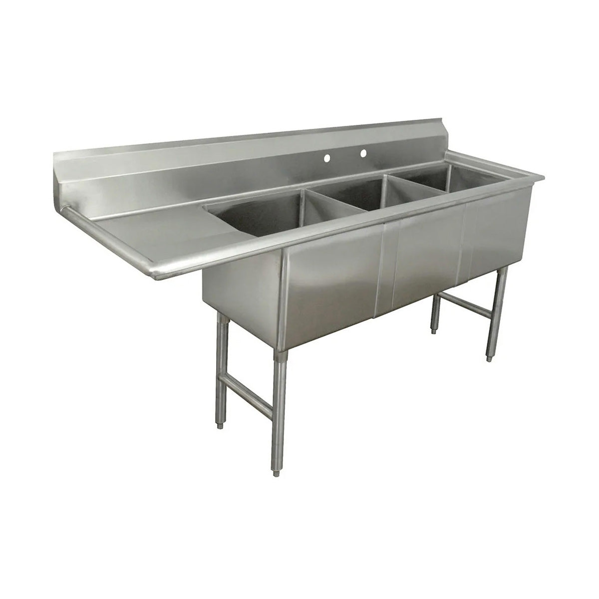 Advance Tabco FS-3-2424-24RL 120" Three Compartment Sink, 24"W x 24"L Bowl With 2 Drainboards