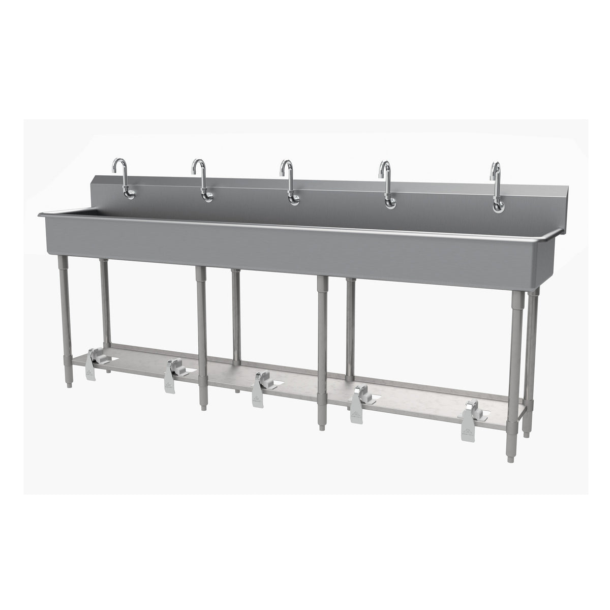 Advance Tabco FS-FM-100FV 100" Freestanding Multi-Station Hand Sink without Faucet-Foot Valves/14 g