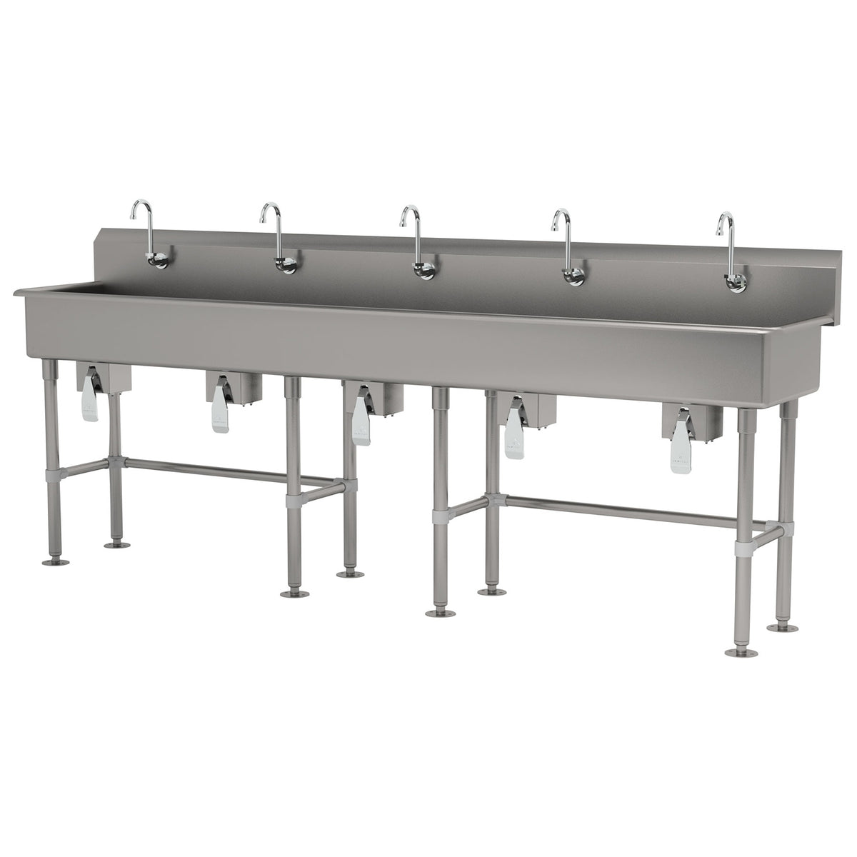 Advance Tabco FS-FM-100KV 100" Freestanding Multi-Station Hand Sink without Faucet-Knee Valves/14 g