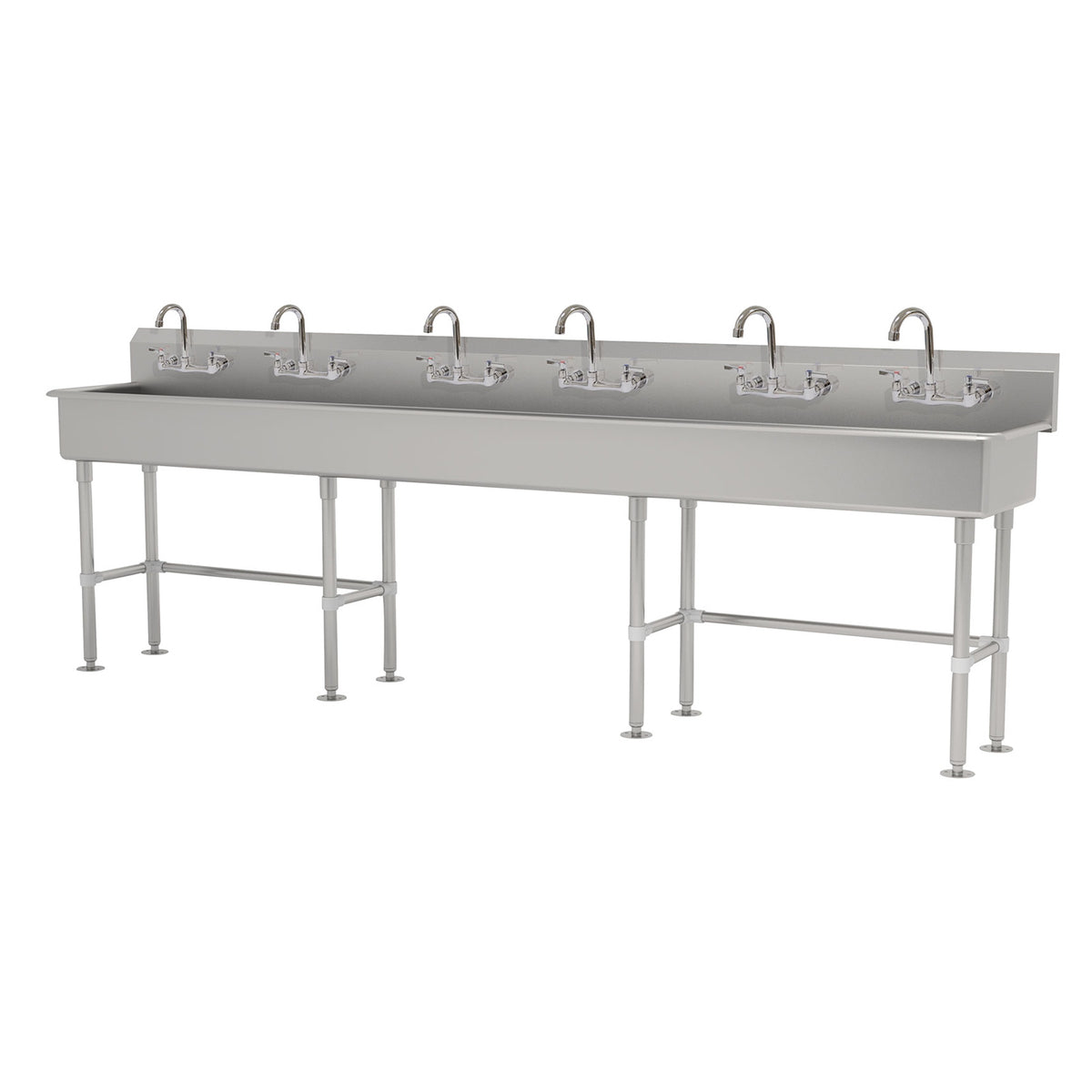 Advance Tabco FS-FM-120-F 120" Freestanding Multi-Station Hand Sink with Faucet - 14 gauge