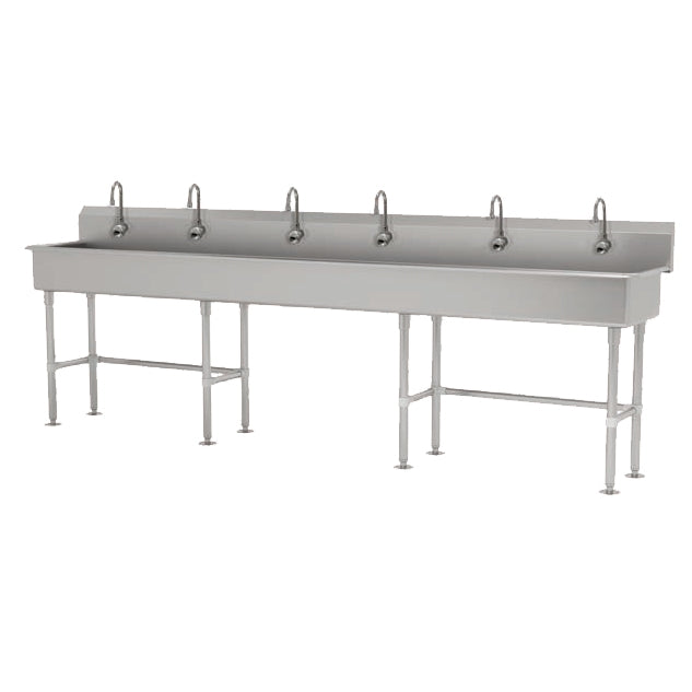 Advance Tabco FS-FM-120EF 120" Freestanding Multi-Station Hand Sink with e-Faucet - 14 gauge