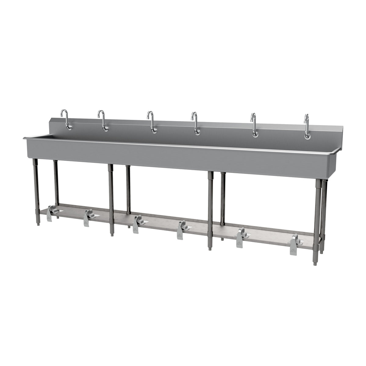 Advance Tabco FS-FM-120FV 120" Freestanding Multi-Station Hand Sink without Faucet-Foot Valves/14 g