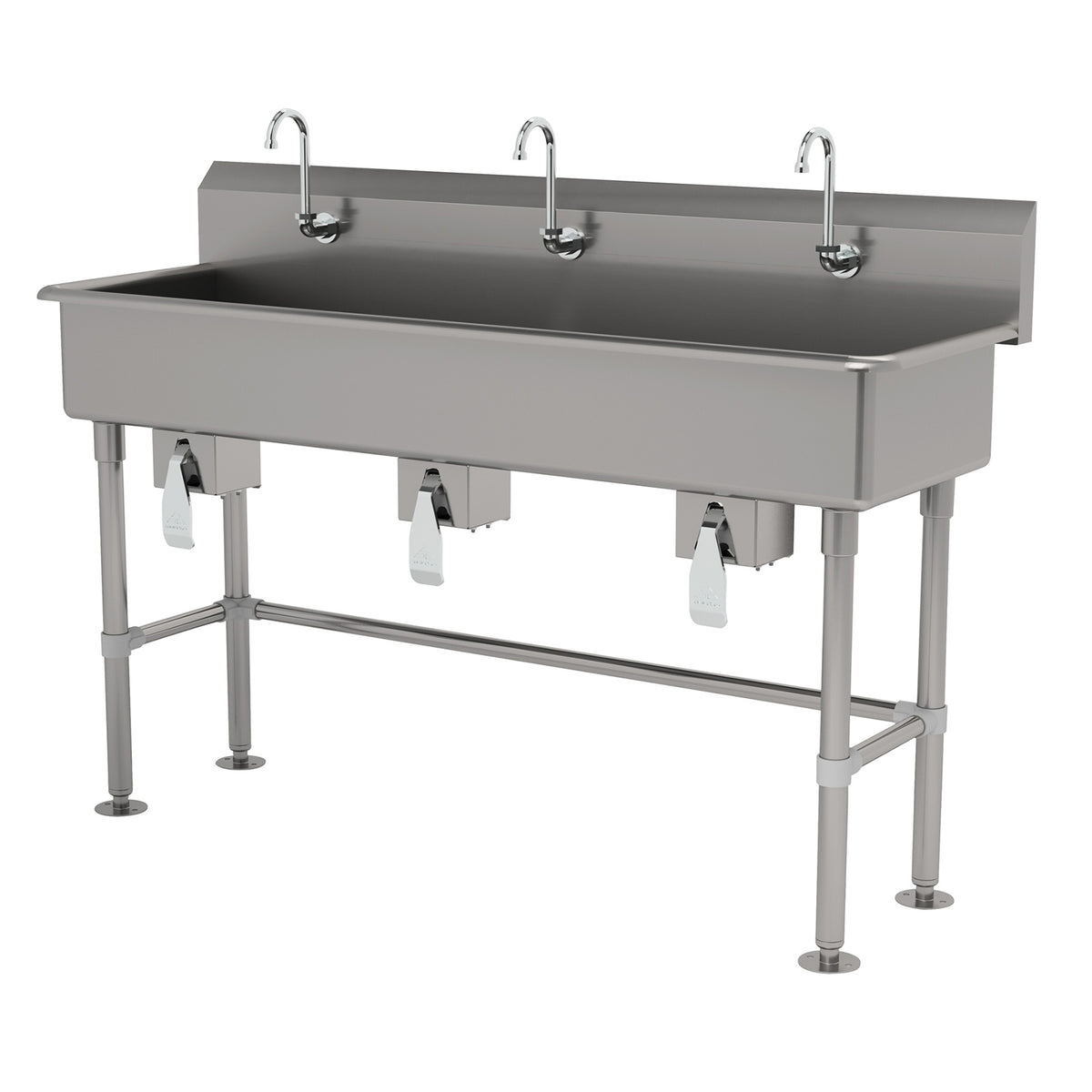 Advance Tabco FS-FM-60KV 60" Freestanding Multi-Station Hand Sink without Faucet-Knee Valves/14 g