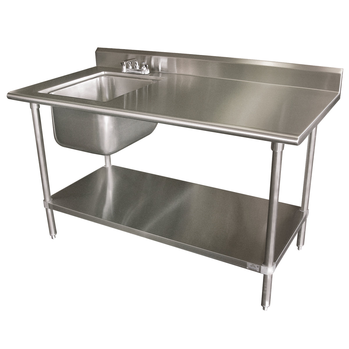 Advance Tabco KMS-11B-305L 60" Prep Table Sink Unit, Bowl on Left with Faucet - 16 Gauge