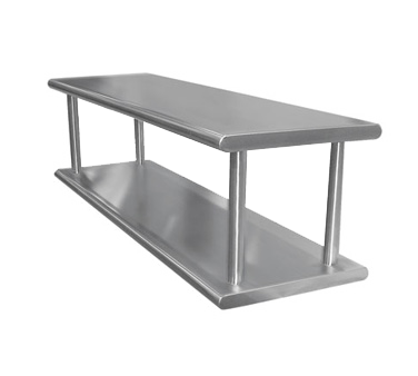 Advance Tabco PA-18-84-2 Double Tier Pass-Thru Shelf, 84"W x 18"D, 18/430 Stainless Steel, Bull Nose Front & Rear Square Sides, 1-5/8" Tubing Post, 14" Upper Shelf Height