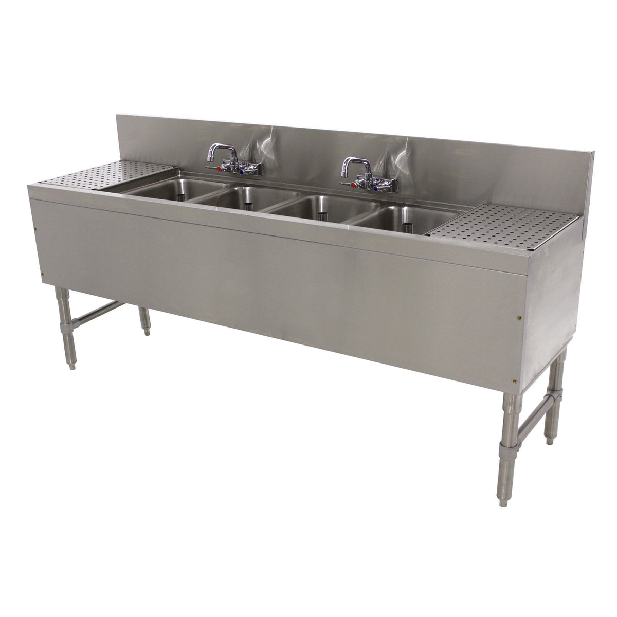 Advance Tabco PRB-19-84C 96" Underbar Sink Units, 4 Compartment with 2 Drainboards