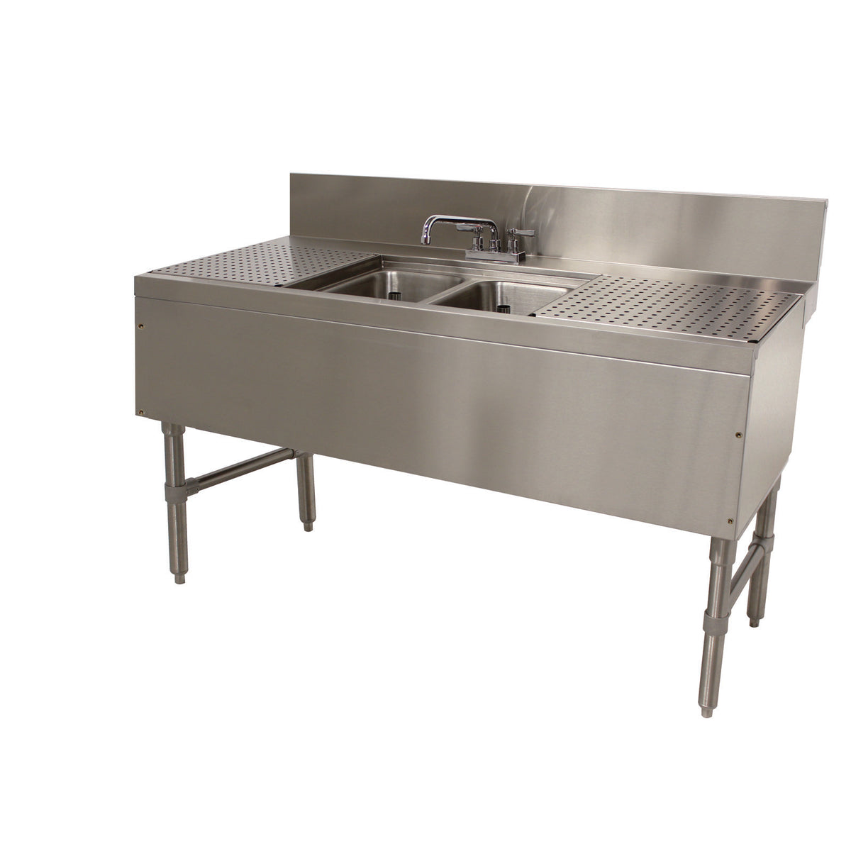Advance Tabco PRB-24-42C 48" Underbar Sink Units, 2 Compartment with 2 Drainboards