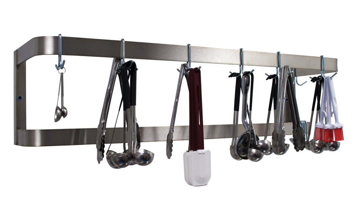 Advance Tabco SW-84 , 84" Stainless Steel Double Bar Wall Mounted Pot Rack w/ 18 Double Prong Hooks