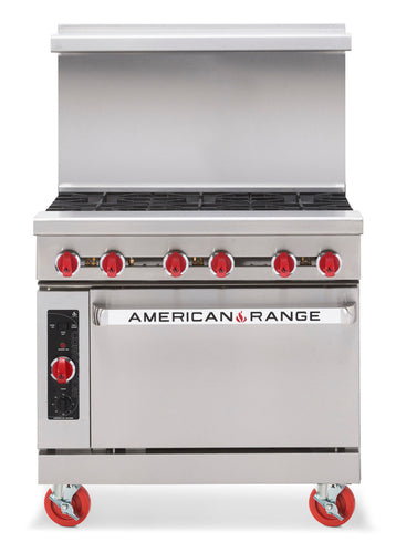 American Range AR-6-C-NG 36" Natural Gas Commercial 6 Burner Range with Convection Oven - 226,000 BTU