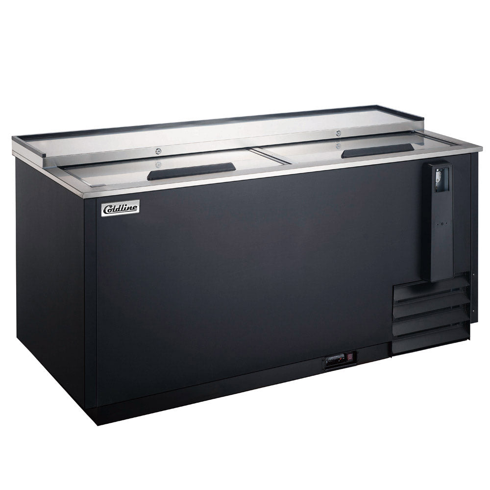 Coldline BBC-65 black horizontal bottle cooler, angled front view