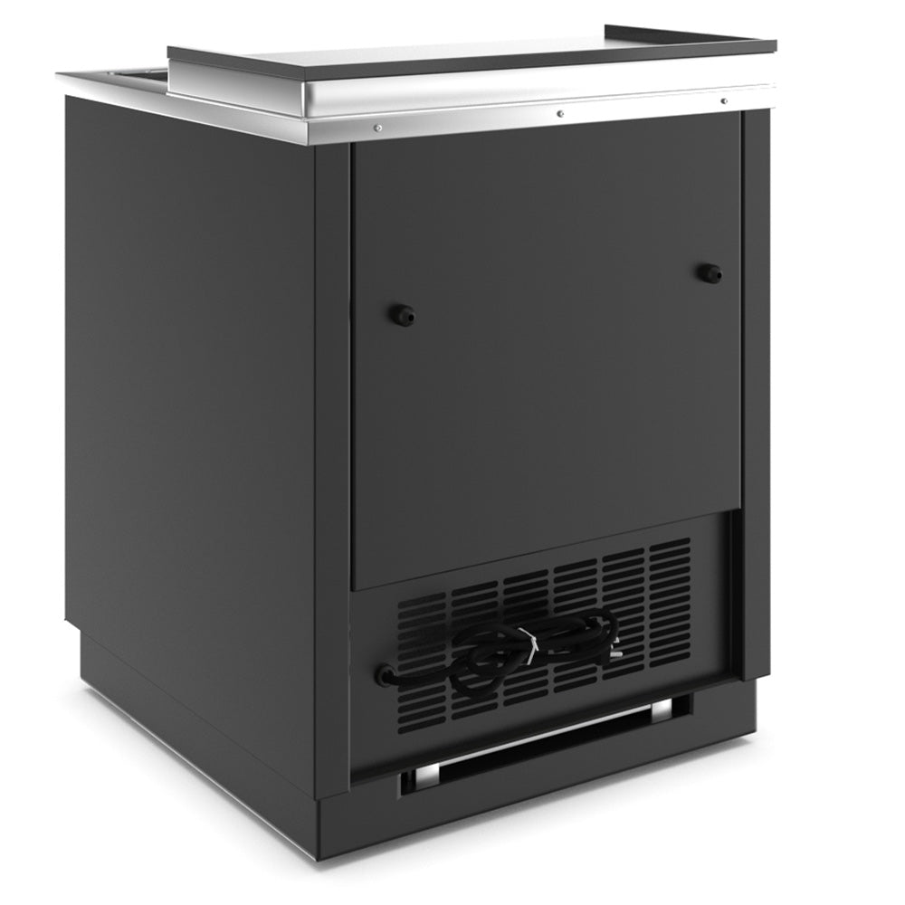 Coldline BBC-25 black horizontal bottle cooler, rear angled view