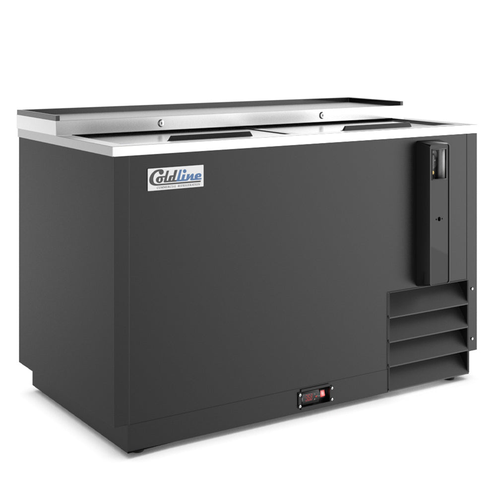 Coldline BBC-50 black horizontal bottle cooler, angled front view