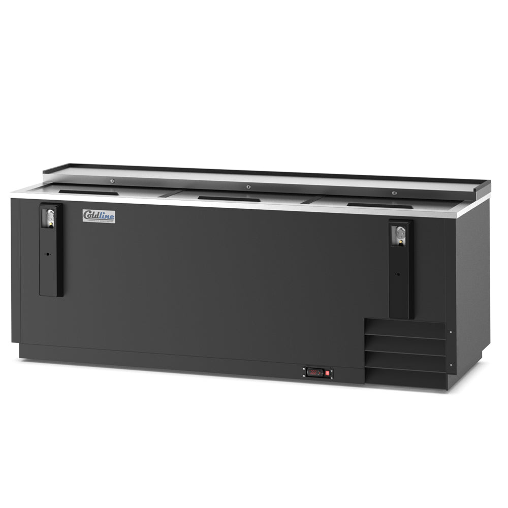 Coldline BBC-80 black horizontal bottle cooler, angled front view