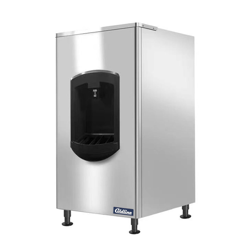 Coldline BD250-30 ice dispensing bin, angled front view