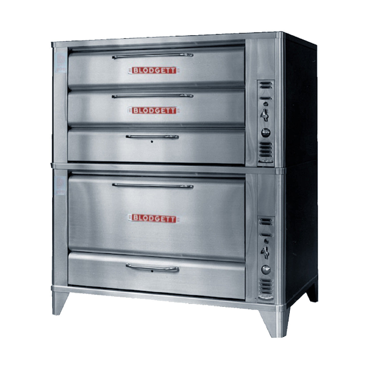 Blodgett 981-966 double stack gas deck oven, front angle