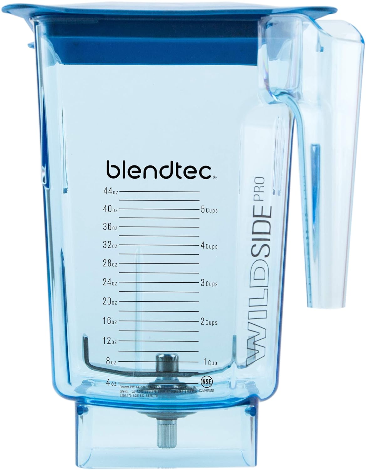 Blendtec 40-645-01 blue WildSide+ jar with blue hard lid, front view