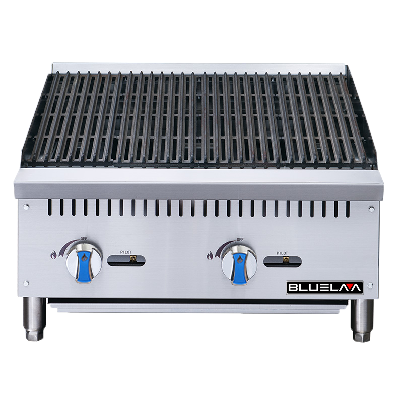 Blue Air BLCB24 24" countertop gas radiant charbroiler with 2 manual controls, front view